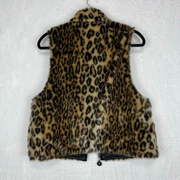 Jamie Sadock Black Leather and Leopard Faux Fur Reversible Zip up Vest Medium - Picture 5 of 16